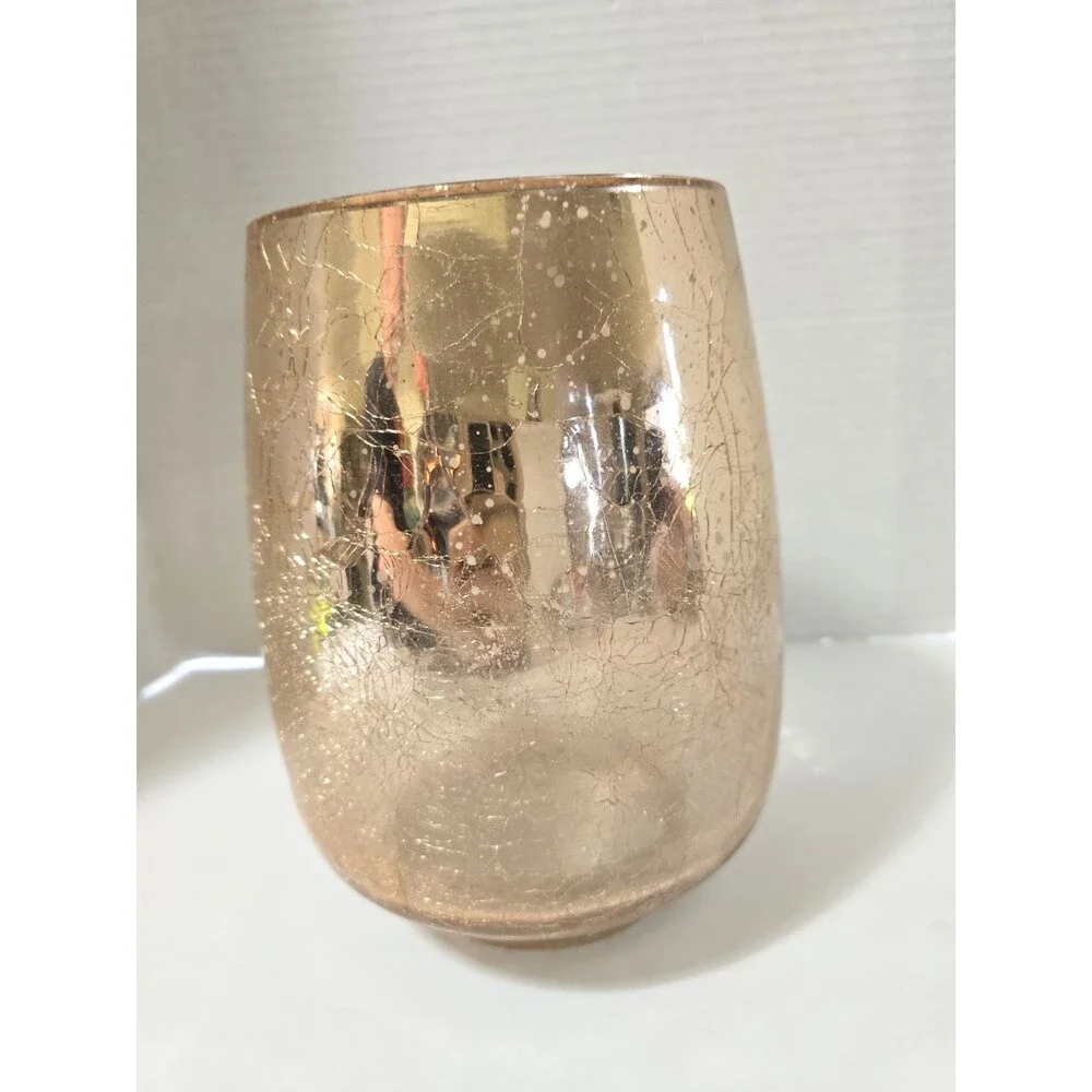 8" Gold Crackle Mercury Glass Candle Jar Holder Large Decorative Home Decor - Picture 2 of 6